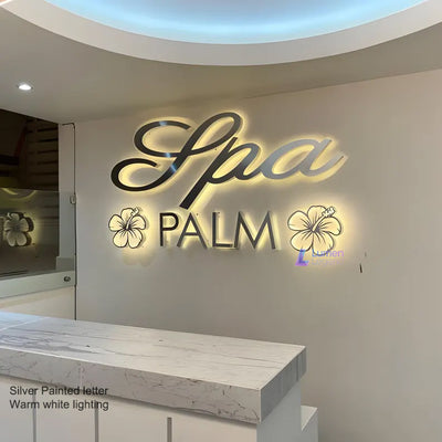 Brushed Silver 3D Metal Backlit Logo Sign For Spa