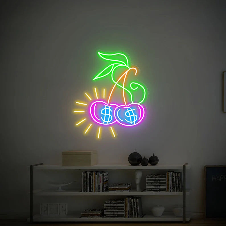 Cherry neon light, Cherry light sign, Cherry neon sign, Fruit neon sign, Food neon sign, Neon sign kitchen, Cherry wall art, Cherry decor