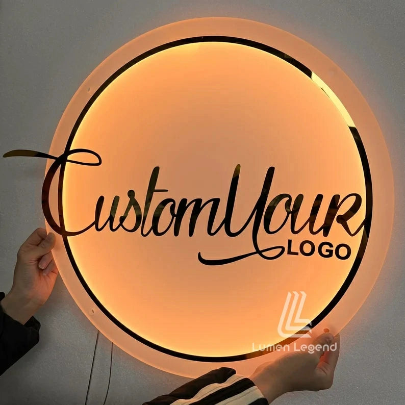 Personalized Frosted Acrylic Business sign with Golden Lettering and Golden Edges 