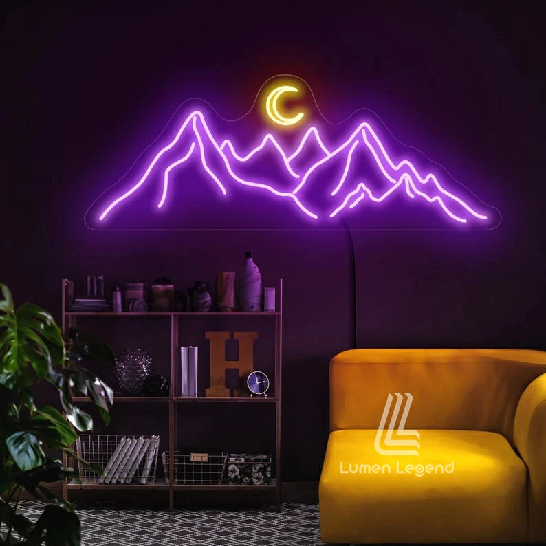 Mountain sun led sign, Mountains neon sign, Sunrise neon sign, Sunset neon sign