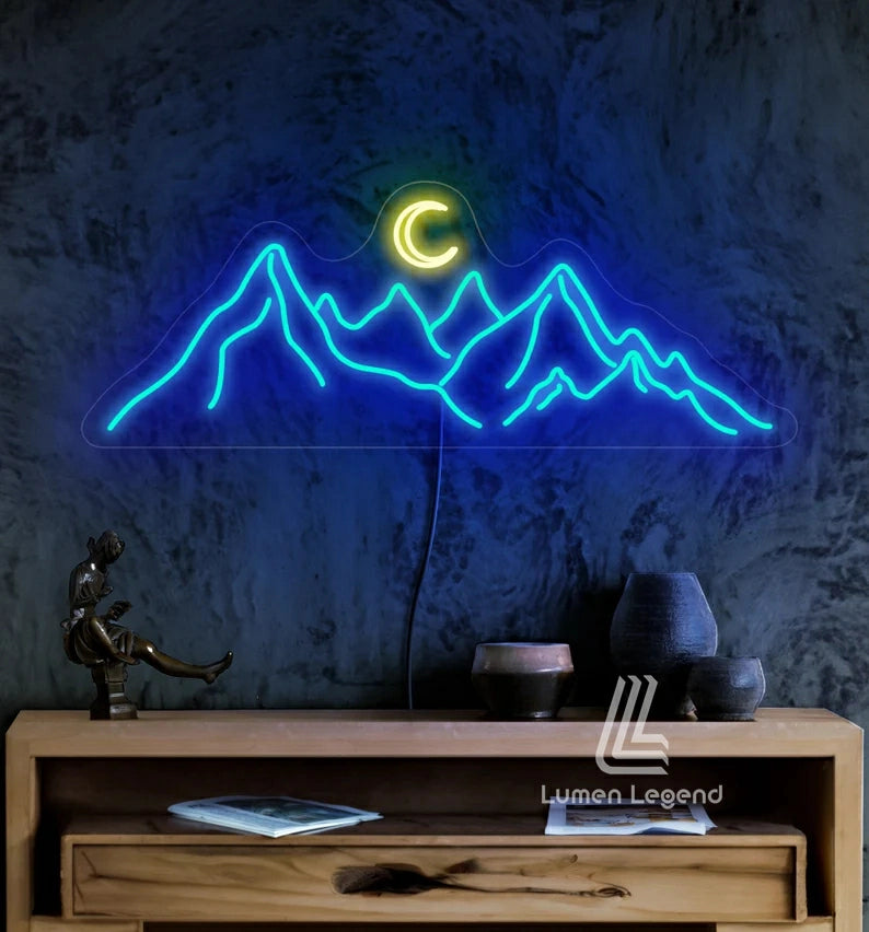 Mountain Sunrise Neon Sign, Mount Sunset Neon Sign, Home Landscape Wall Art, Muti-color Neon Sign