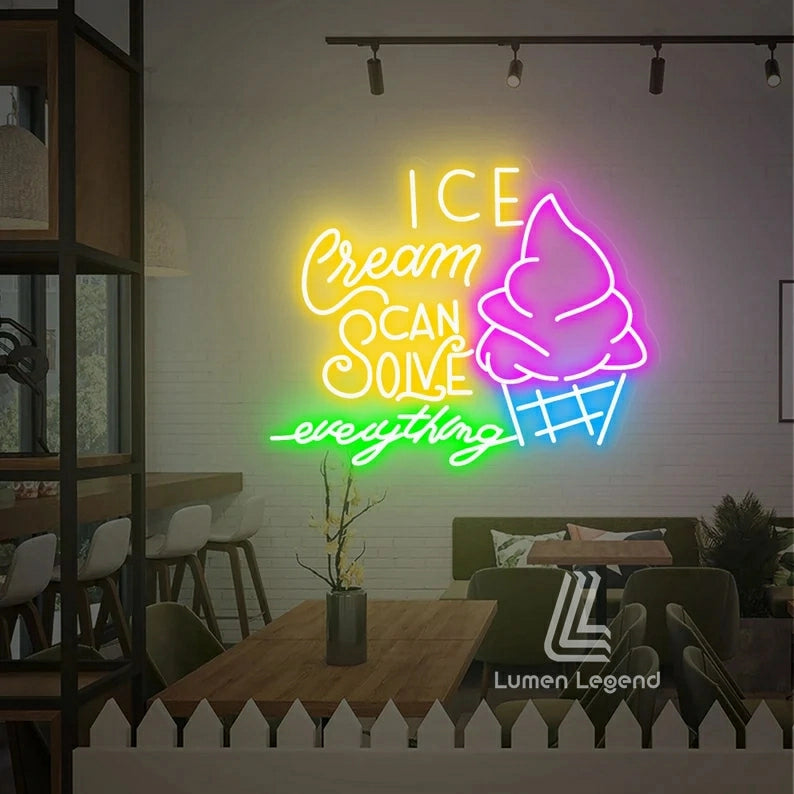 ce Cream Solves Everything Sign, Ice Cream Neon Sign, Ice Cream Shop Decor Neon Custom Ice Cream Sign, Ice Cream LED Light, Shop Decoration