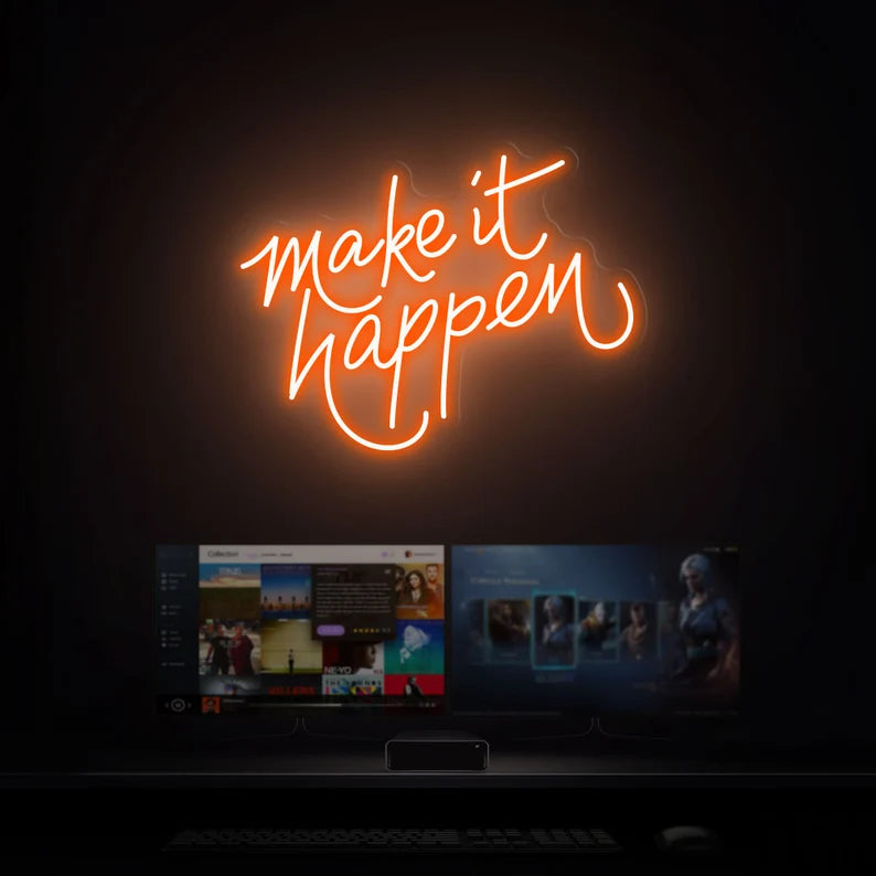 Make it happen led sign, Make it happen neon sign, Motivational neon sign, Quote neon sign, Neon sign bedroom, Make it happen wall decor