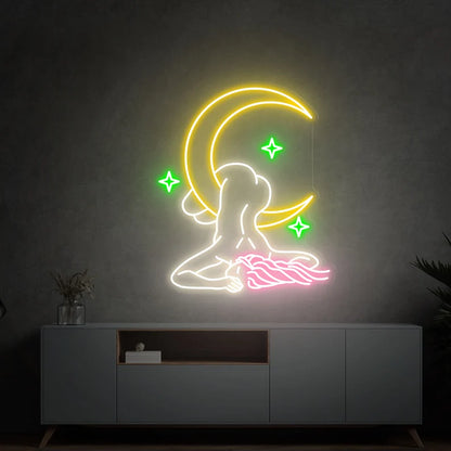 Moon Sexy Girl Star Neon Sign For Bedroom, Bar