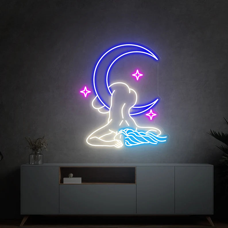 Moon Sexy Girl Star Neon Sign For Bedroom, Bar