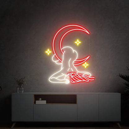 Moon Sexy Girl Star Neon Sign For Bedroom, Bar