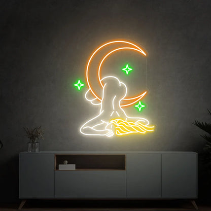 Moon Sexy Girl Star Neon Sign For Bedroom, Bar