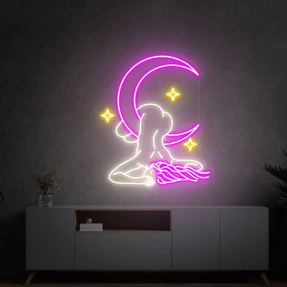 Moon Sexy Girl Star Neon Sign For Bedroom, Bar