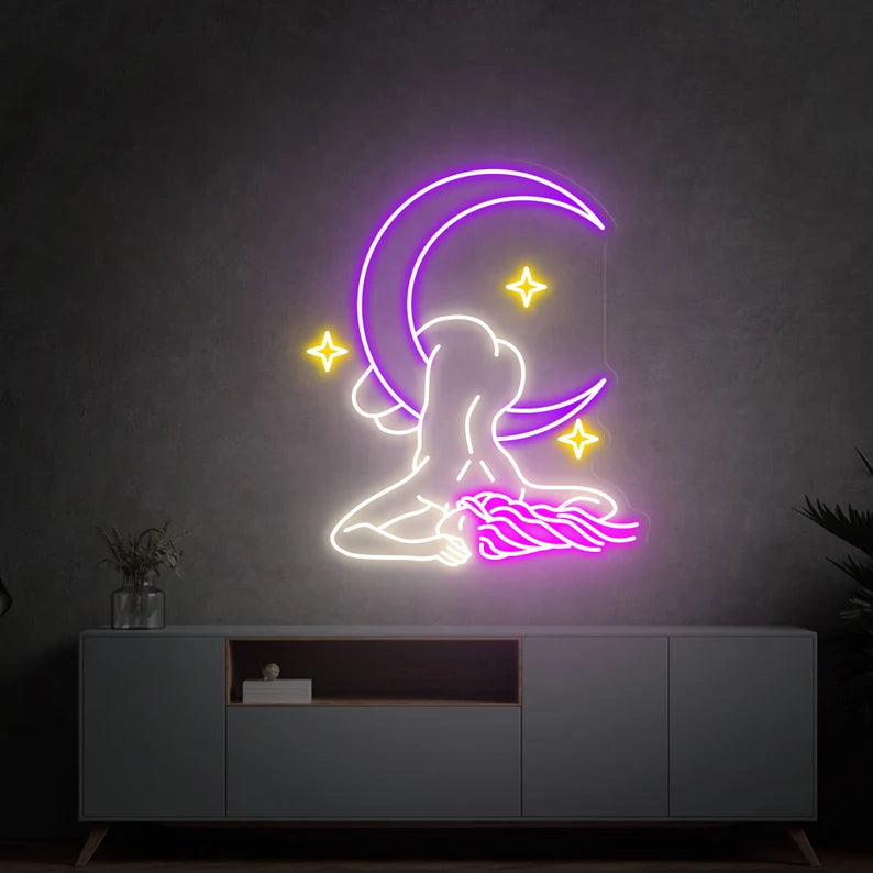 Moon Sexy Girl Star Neon Sign For Bedroom, Bar