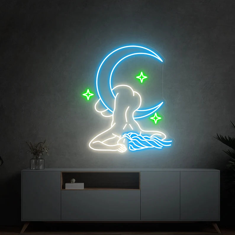 Moon Sexy Girl Star Neon Sign For Bedroom, Bar