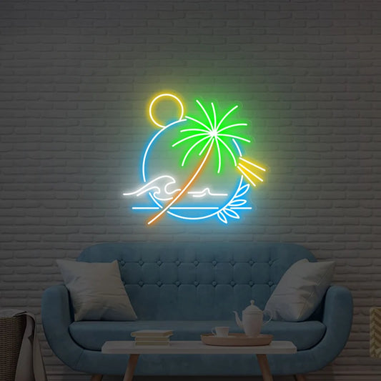 Palm Tree And Sunset Neon Sign, Palm Tree and Mountain Led Sign, Summer Vacation Led Lights, Palm Tree Sunset Neon Lights, Palm Tree Lights