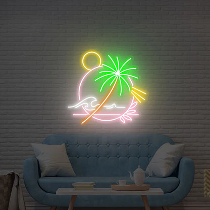 Palm Trees on Beach Neon Sign, Palm Trees LED Light, Vacation Beach LED Neon Art, Summer Beach Art, Home Wall Decor, Beach Cafe Wall Art