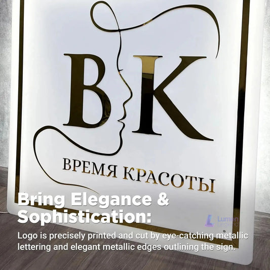 Custom Rectangle Business Logo Sign, 3D Acrylic Signs LED Neon Light Signature Beauty Salon 